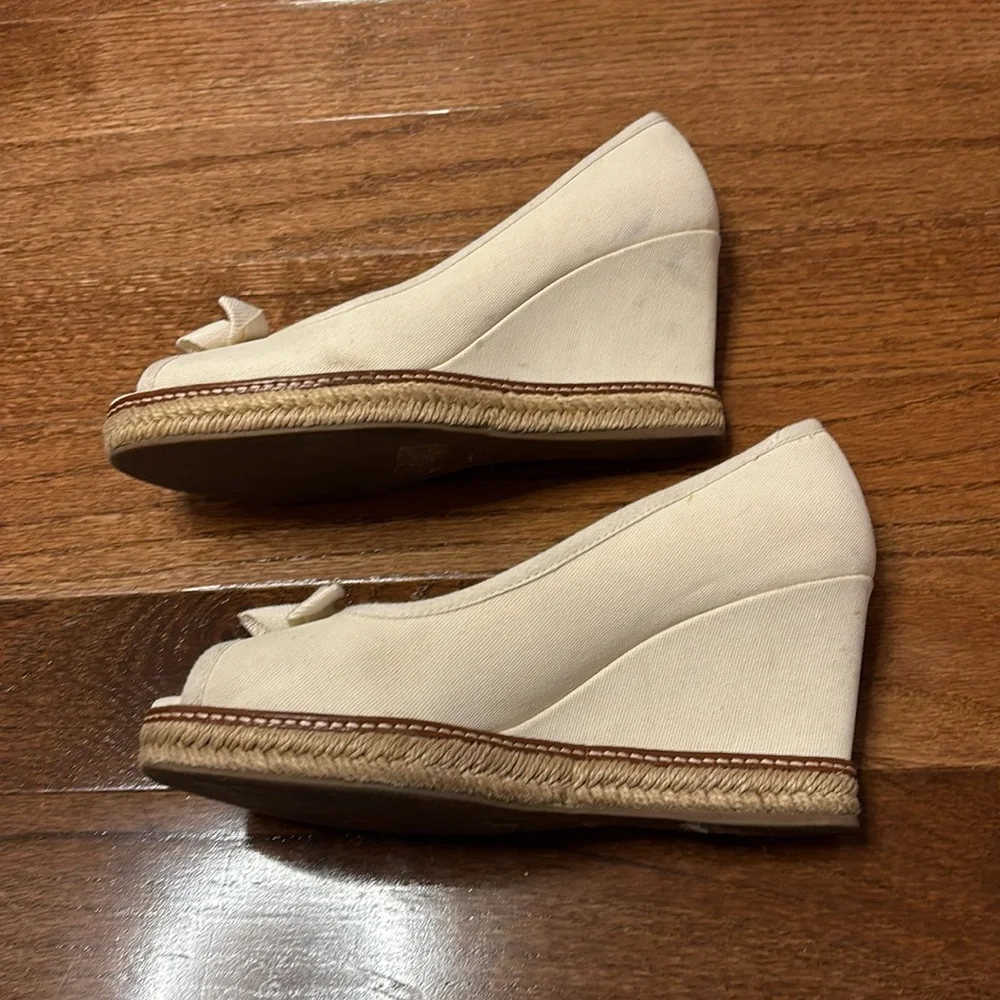 Tory Burch Ivory Jackie Canvas Espadrille Wedges - size 9.5 - Picture 7 of 10